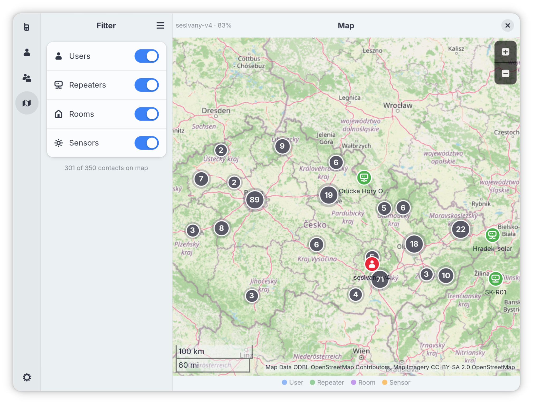 Map view with mesh nodes